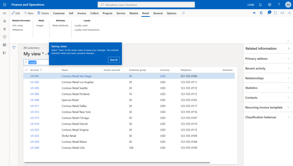 D365FO Explicit personalizations Customer list page SavedViews QuickFilter